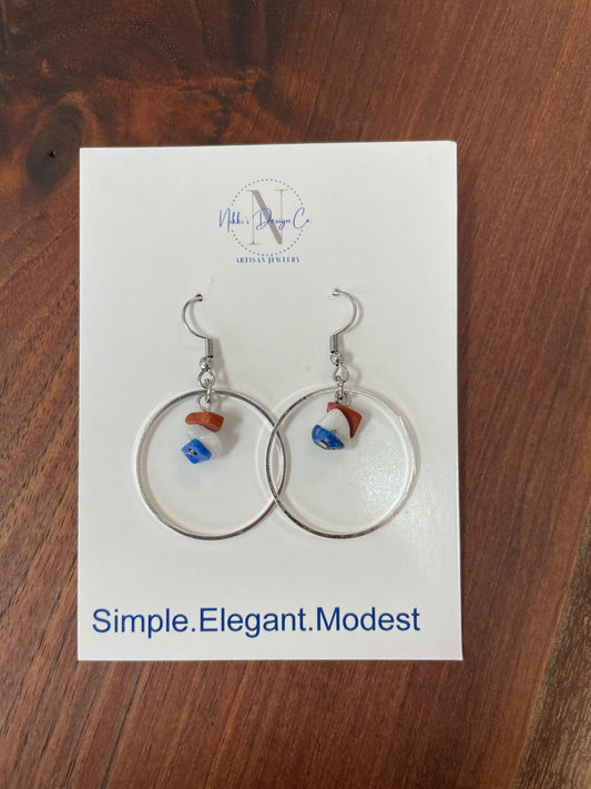 Red white and blue hoop earrings