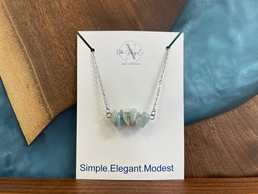 Aquamarine bar necklace - Stainless Steel