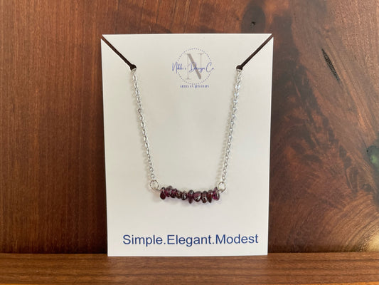 Garnet bar necklace - Stainless Steel