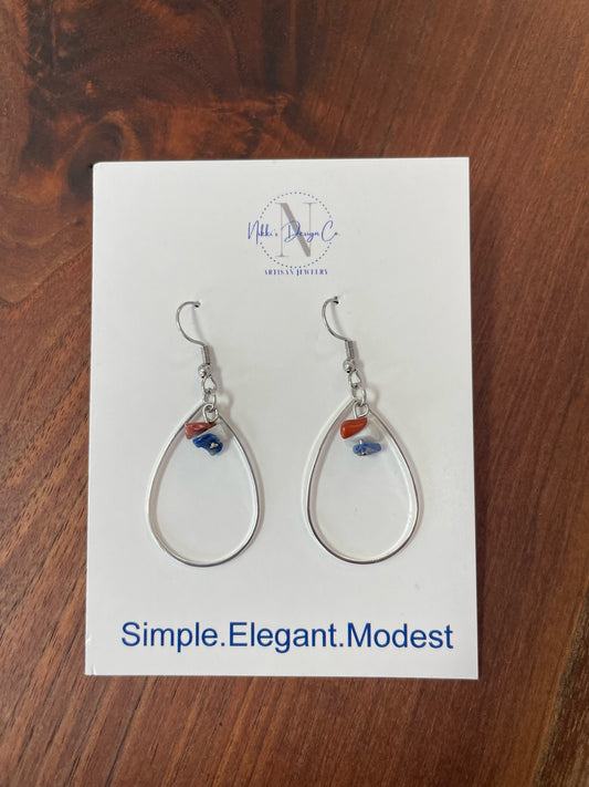 Red white and blue teardrop earrings