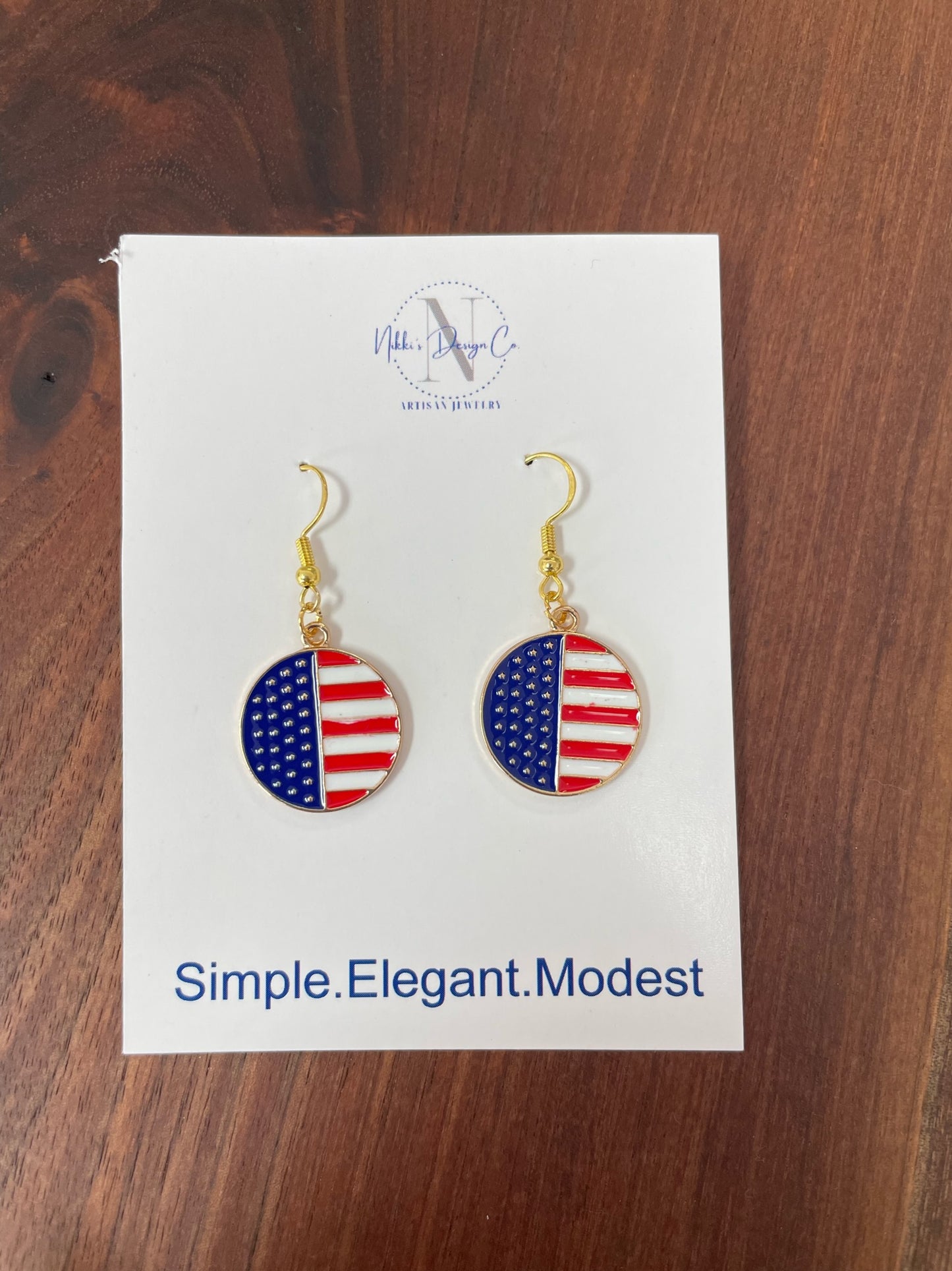 Red white and blue circle charm earrings 1