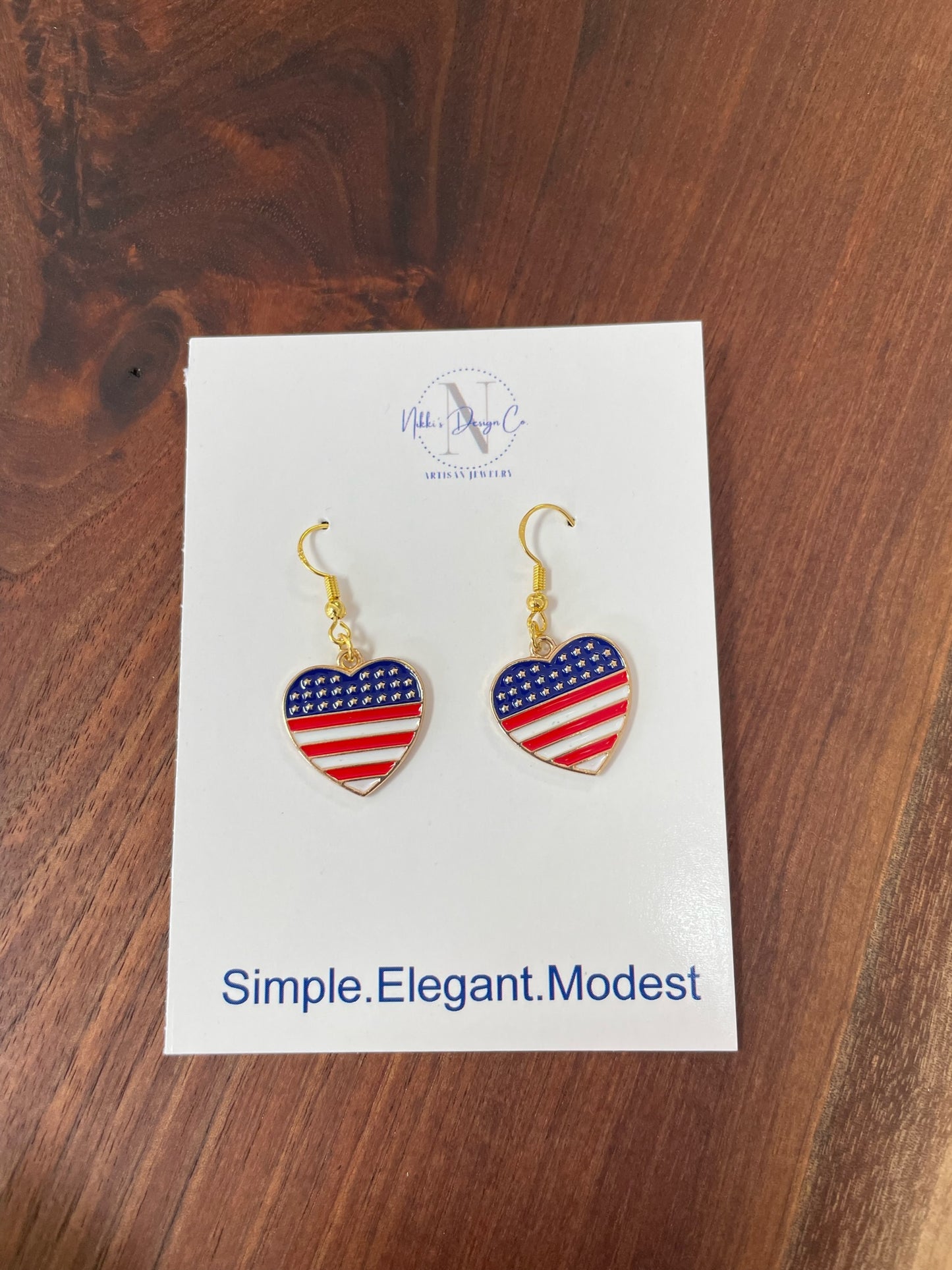 Red white and blue heart earrings 2