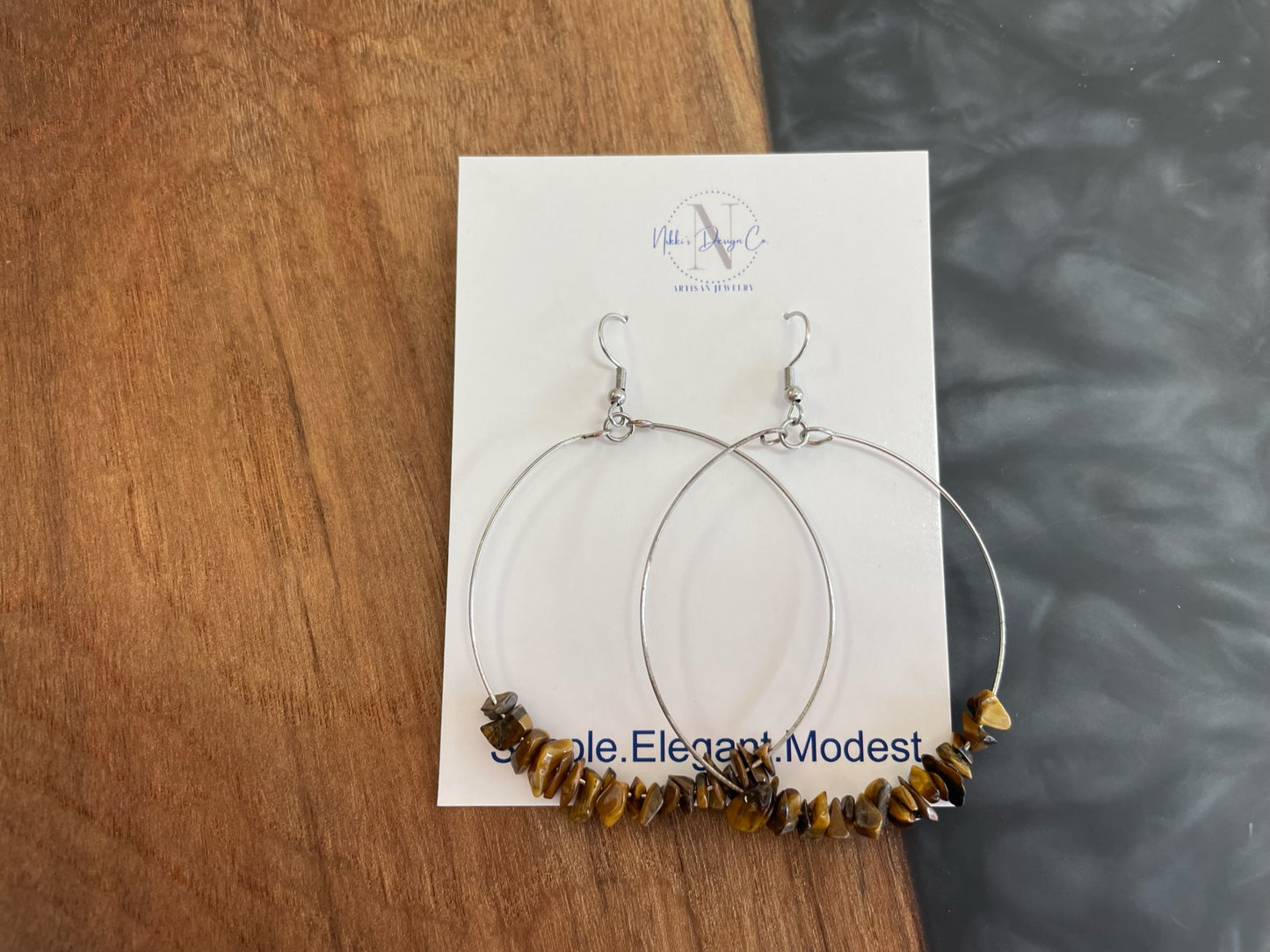 Tiger eye chip hoop earrings