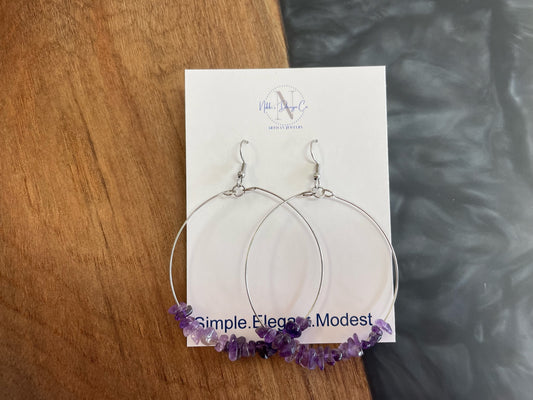 Amethyst large hoop earrings