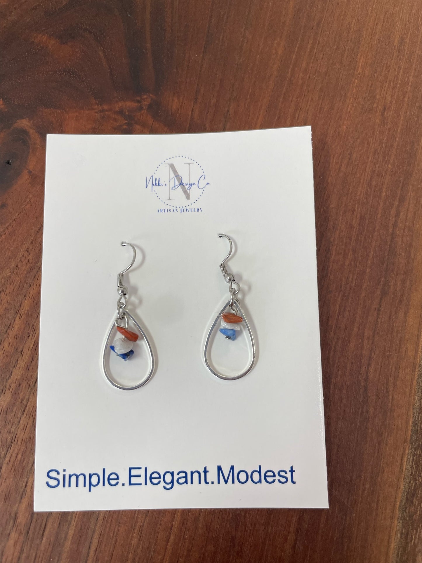 Red white and blue teardrop earrings