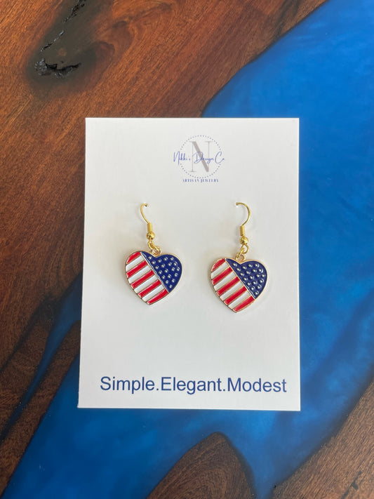 Red white and blue heart earrings 3