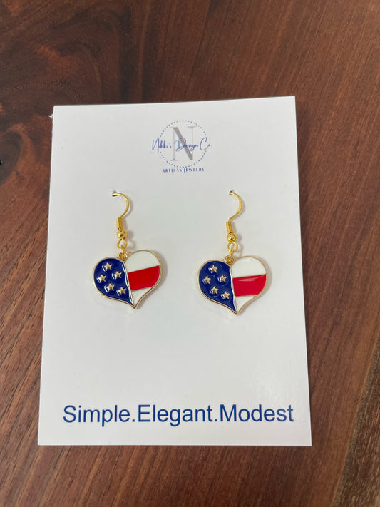 Red white and blue heart earrings 1