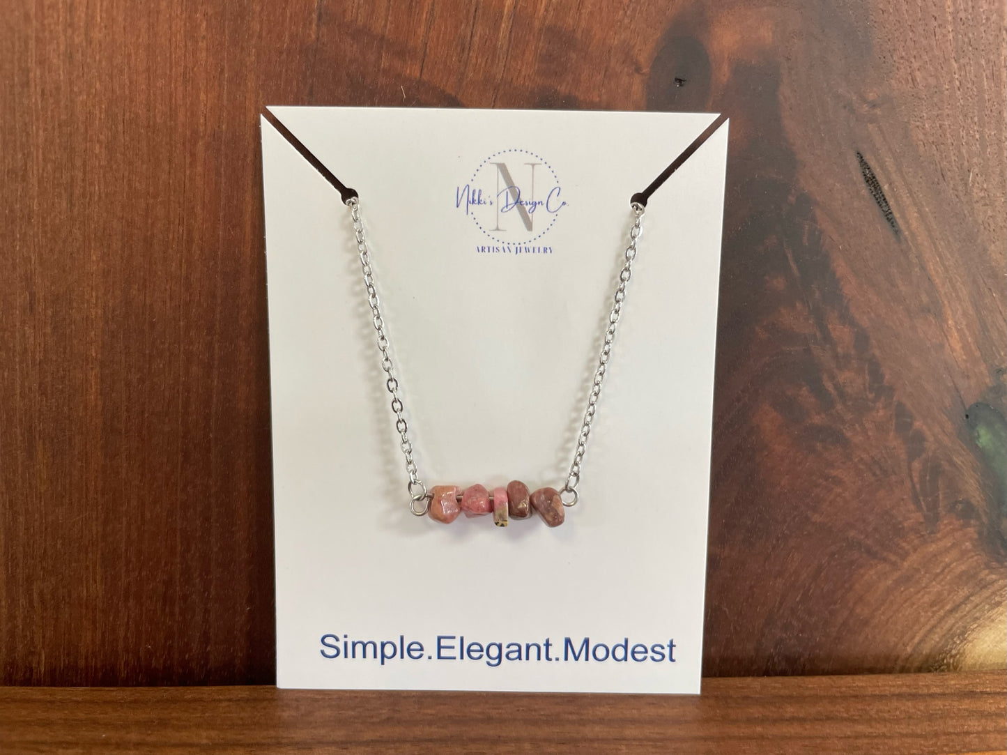 Rhodonite bar necklace - Stainless Steel