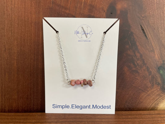 Rhodonite bar necklace - Stainless Steel