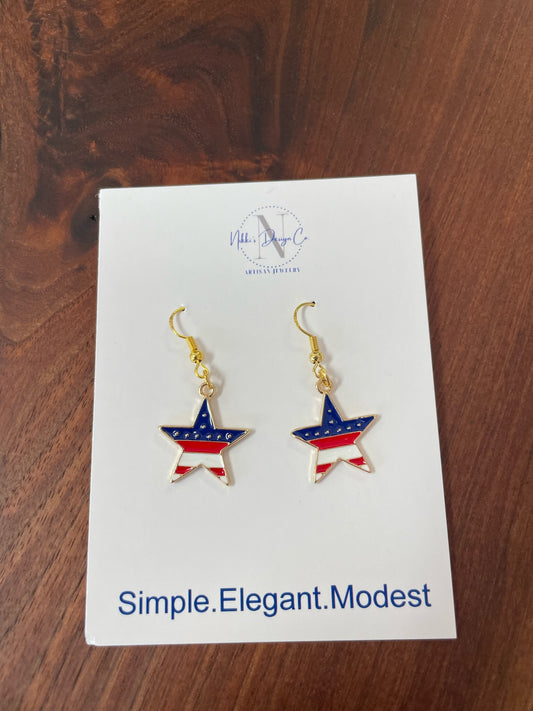 Red white and blue star charm earrings 1