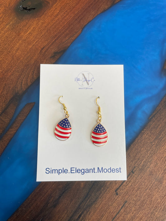 Red white and blue teardrop charm earrings 3