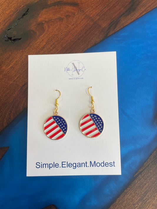 Red white and blue circle charm earrings 3