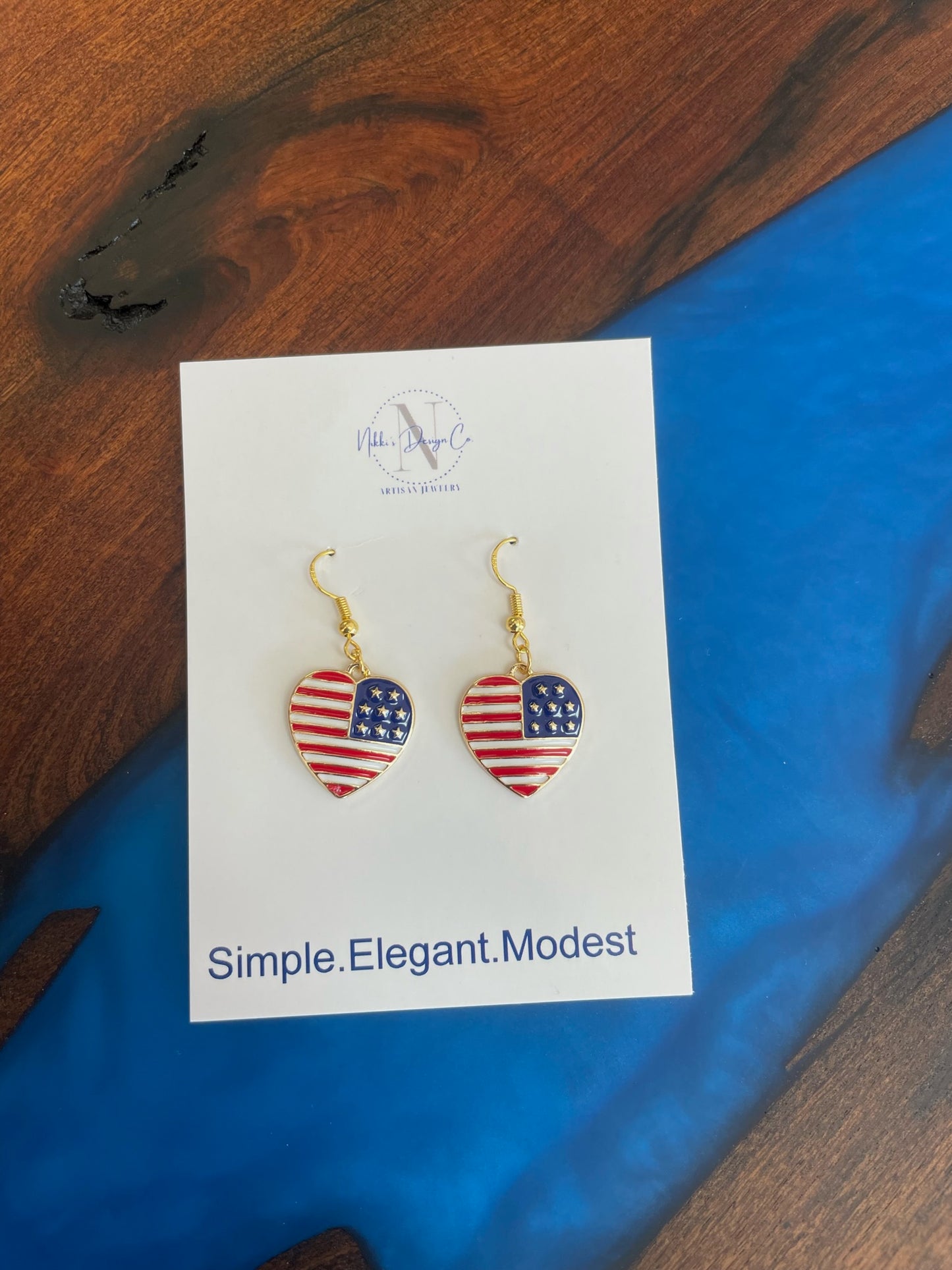 Red white and blue heart earrings 4