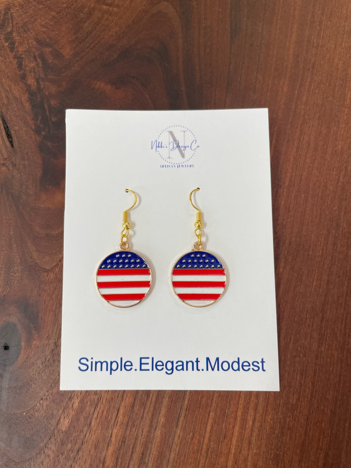 Red white and blue circle charm earrings 2