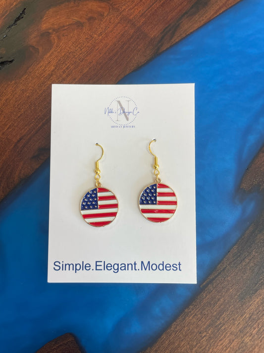 Red white and blue circle charm earrings 4