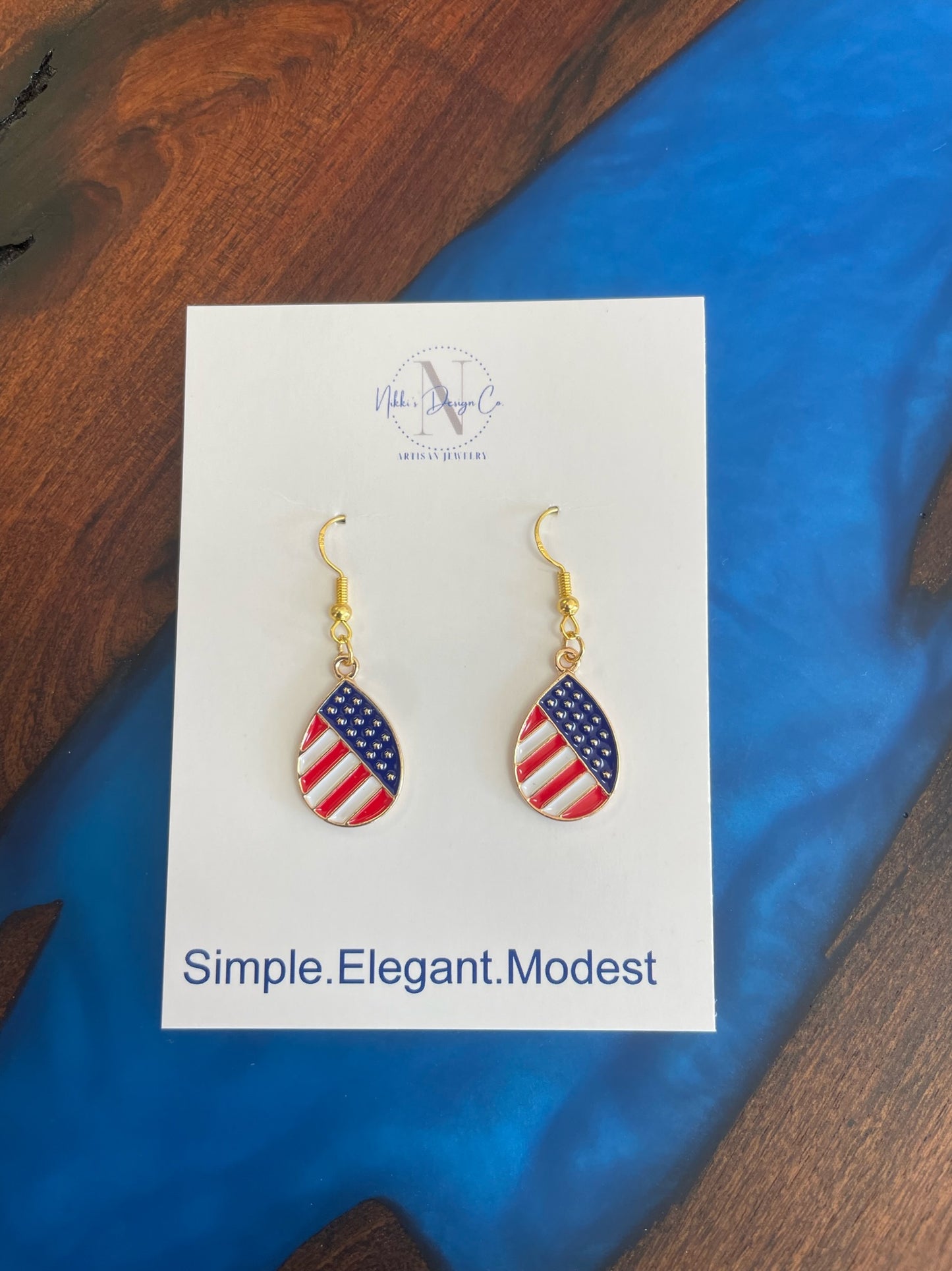 Red white and blue teardrop charm earrings 2