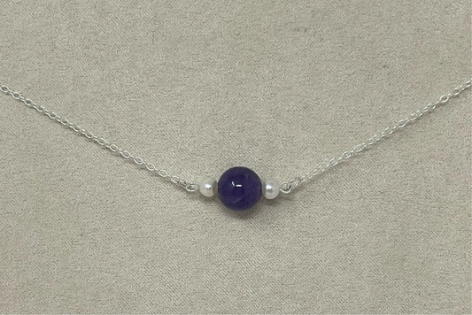 Amethyst and pearl Sterling silver necklace